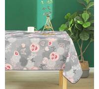 Homemaison - Nappe Enduite Esprit Floral - Polyester à Motifs - Anti Tache Imperméable - Cuisine, Salle à Manger, Extérieur, Intérieur - 145 x 200 cm - Gris Clair