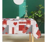 Homemaison - Nappe Rectangulaire Esprit Romantique - Polyester Enduit - Imperméable, Traitement Anti Tache - pour Table Cuisine, Salle à Manger - 145 x 200 cm - Rouge