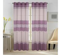 Homemaison - Paire de Voilages à Rayures Horizontales - 100% Polyester - 8 Œillets Ronds Ø 4 cm - Prêt-à-Poser - Lavable en Machine - 140 x 240 cm - Prune