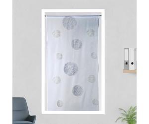 Homemaison - Petit Voilage en Étamine Brodée Ronds Mêlés 5 Mondes - Polyester - Ourlet Passe Tringle - Usage Fenêtre Salon Chambre - 90 x 210 cm - Blanc