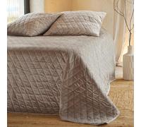 Homemaison QABANE - Couvre-Lit et Taies d'oreiller en Velours Matelassé - Microfibre Polyester - Texture Luxueuse - Rembourrage Ouate - Style Moderne et Chic - 240 x 260 cm - Couleur Naturel