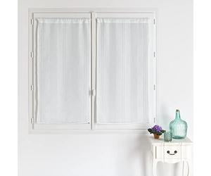 Homemaison QABANE - Paire de Petits Voilages Unis à Rayures Fantaisie - Polyester - Transparent - pour Fenêtre Salon Cuisine - Prêts à Poser - Lavable Machine - 45 x 120 cm - Blanc
