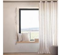 Homemaison QABANE - Rideau 100% Coton Larges Rayures LOURMARIN - Coton Flammé à Rayures Tissées - Finition Lavée avec Œillets Métalliques - Prêt-à-Poser pour Salon, Chambre - 140 x 260 cm - Beige