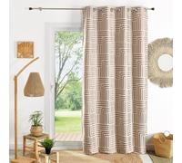 Homemaison QABANE - Rideau à Oeillets Tamisant Jacquard - Polyester Coton Lin - Motif Géométrique - 8 Oeillets Canon de Fusil - Tissu Filtrant et Intimité Préservée - 140 x 260 cm - Couleur Lin
