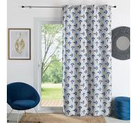 Homemaison QABANE - Rideau d'Ameublement en Jacquard - Tissu Tamisant Motif Ethnique - Œillets Couleur Canon de Fusil - Prêt à Poser avec Recoupe Possible - Salon ou Chambre - 140 x 260 cm - Bleu