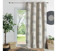 Homemaison QABANE - Rideau d'Ameublement en Jacquard - Tissu Tamisant Motif Palmier - Œillets Couleur Canon de Fusil - Prêt à Poser avec Recoupe Possible - Salon ou Chambre - 140 x 260 cm - Noir