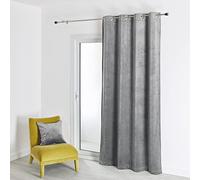 Homemaison QABANE - Rideau en Velours Feutré Uni - Velours Doux Épais - Occultant Anti Bruit Thermique - pour Salon Chambre Bureau - 8 Œillets Ø 4 cm - 135 x 260 cm - Gris Perle