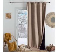 Homemaison QABANE - Rideau Thermique Phonique KONFOR - Flanelle Polyester - Occultant Isolant Froid et Bruit - Chambre Salon Bureau - 8 Oeillets - 140 x 180 cm - Beige