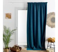 Homemaison QABANE - Rideau Thermique Phonique Semi Occultant à Galons Fronceurs KONFOR - Polyester - Isolation Acoustique - Voilage Chambre, Salon - 140 x 260 cm - Bleu Paon