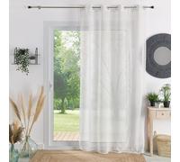 Homemaison QABANE - Voilage Brodé Motif Mimosa - Tissu Oeko-Tex - Rideaux Fenêtre Salon Chambre Cuisine - 8 Œillets Argent - Transparent Tamisant - 140 x 240 cm - Blanc
