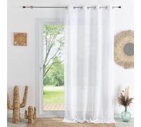 Homemaison QABANE - Voilage Tamisant Uni à Fines Rayures - Polyester - Transparence Délicate avec 16 Œillets Argent - Idéal pour Fenêtre Salon Chambre - 300 x 260 cm - Blanc