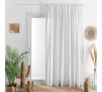 Homemaison QABANE - Voilage Uni à Galon Fronceur et Rayures Fantaisie - Polyester - Motifs Ton sur Ton - Ourlets Bas et Côtés - Taille 240 x 240 cm - Couleur Blanc