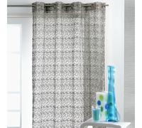 Homemaison - Rideau Ameublement en Filet Brodé - Polyester - Motifs - Oeillets Ronds Bronze - Fenêtre Salon Chambre Cuisine - 150 x 260 cm - Gris Clair