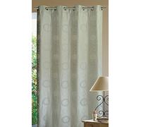 HomeMaison Rideau ameublement Gros Ronds et Fils argentés, 100% Polyester, Blanc, 140 x 240 cm