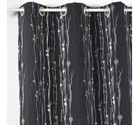 Homemaison - Rideau d'Ameublement en Jacquard Imprimé Racine - 100% Polyester - Isolant Thermique et Sonore pour Salon, Chambre - Ø 4 cm Oeillets Ronds Argent - 140 x 260 cm - Noir