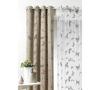 Homemaison - Rideau d'Ameublement Imprimés Papillons - 60% Coton et 40% Polyester - Jacquard Tamisant pour Salon, Chambre - Ø 4 cm Oeillets Ronds Argent - 140 x 260 cm - Beige