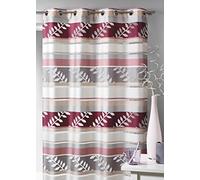 Homemaison - Rideau en Organza à Rayures et Motifs Feuilles - Polyester - 8 Œillets Ronds Argentés Ø 4 cm - Prêt-à-Poser - Transparent Tamisant - Salon Chambre Cuisine - 140 x 240 cm - Gris Clair