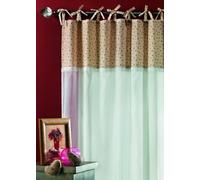 Homemaison - Rideau en Voile de Coton avec Parement Imprimé - 90% Coton, 10% Lin - Transparent Tamisant - Nouettes Assorties - Fenêtre Salon Chambre Cuisine - 135 x 260 cm - Ivoire