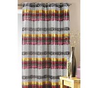 Homemaison - Rideau Ethnique en Jacquard à Rayures Horizontales - Polyester et Lin - 8 Œillets Ø 4 cm - Occultant pour Chambre, Salon - 140 x 260 cm - Bordeaux