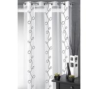 Homemaison - Voilage Dévoré Imprimé Rayures et Fils - Organza 75% Viscose, 25% Polyester - 8 Œillets Ø 4 cm Prêt-à-Poser - Tamisant Transparent pour Fenêtre Salon Chambre - 140 x 240 cm - Blanc