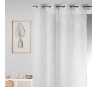 Homemaison - Voilage en Etamine Jacquard Traits Fins - Polyester et Lurex - Œillets Ronds Argentés Ø 4 cm - Tamisant Élégant - Prêt-à-Poser - Salon Chambre - 140 x 260 cm - Jaune