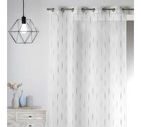 Homemaison - Voilage en Etamine Jacquard Traits Fins - Polyester et Lurex - Œillets Ronds Argentés Ø 4 cm - Tamisant Élégant - Prêt-à-Poser - Salon Chambre - 140 x 260 cm - Gris Clair