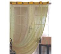 Homemaison - Voilage en Organza à Fines Rayures Brodées - Polyester - Oeillets Ronds Argent Mat - Ambiance Estivale et Protection Lumière - 150 x 240 cm - Beige