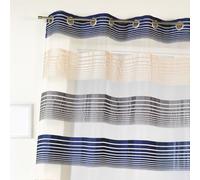 Homemaison - Voilage en Organza à Fines Rayures Horizontales - Polyester - Transparent Tamisant - Prêt à Poser avec Oeillets - Salon, Chambre, Cuisine - 140 x 240 cm - Bleu Marine