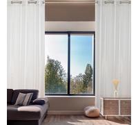 Homemaison - Voilage Tamisant à Rayures Fantaisie - Polyester - Finition 8 Œillets Ronds Ø 4 cm - Lumière Et Intimité pour Salon Chambre Cuisine - 140 x 260 cm - Blanc