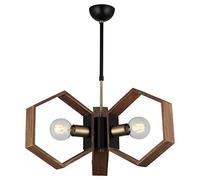 Homemania 1462-73-03 Lampe à Suspension Lugo pour plafond, salon, bureau, lustre, pendentif, lumière, or, noir, bois, métal, bois, 47 x 47 x 69 cm