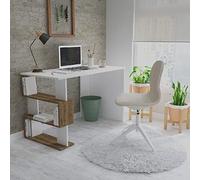 Homemania Bureau Patara - avec des Étagères - du Bureau, du Studio, de la Pièce - Blanc, Noyer en Bois, 120 X 60 X 75cm