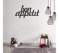 Homemania Décoration Murale en Metal Bon Appetit Noir - Art, Maison, Déco - pour Séjour, Bureau, Mur