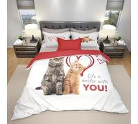 Homemania Ensemble d'enveloppes de Couette Cats - Animaux, Single - avec Housse de Couette, Taie d'oreiller - pour Le Lit -Multicolore en Coton, 150 X 200cm