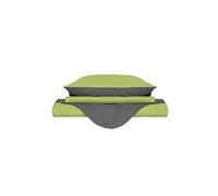 Italian Bed Linen CP-NC-Verde Acido/Fumo - 2P Natural Color housse de couette double-face couleur unie avec taies d'oreiller, 100 % Coton, Vert Acide/Gris foncé