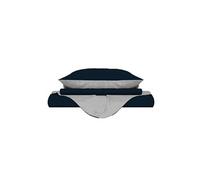 Italian Bed Linen CP-NC-blu Scuro/Grigio Chiaro - 1PM Natural Color housse de couette double-face couleur unie avec taies d'oreiller, 100 % Coton, Bleu foncé/Gris Clair, Small