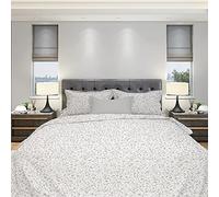 Homemania Literie Mandy - Double - avec Drap Housse, Drap, Taie d'oreiller -Blanc, Gris en Coton, 240 X 280cm