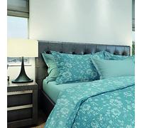 Homemania Literie Peonies - Double - avec Drap Housse, Drap, Taie d'oreiller -Bleu Clair, Blanc en Coton, 240 X 280cm