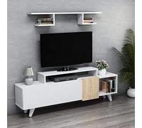 Homemania Meuble TV, Panneau mélaminé, Blanc, chêne