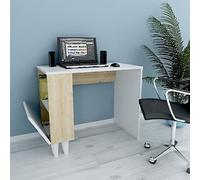 Homemania Paris Bureau avec des Étagères - du Salon, de la Chambre à Coucher, du Bureau, de l'étude -Blanc, Chêne en Bois, 90 X 50 X 75cm