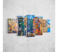 Homemania Tableau Accueil - 5 Pièces - Villes et Paysages - par Salon, Pièce - Multicouleur en Polyester, Bois, 100 X 3 X 60cm
