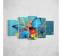 Homemania Tableau Butterfly - 5 Pièces - Animaux - par Salon, Pièce - Multicouleur en Polyester, Bois, 100 X 3 X 60cm - HM205PKNV-42