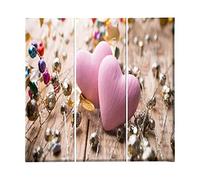 Homemania Tableau Coeur - 3 Pieces - Love - for Living Room, Room - Multicouleur en Polyester, Bois, 69 X 3 X 50cm - HM203PKNV-48