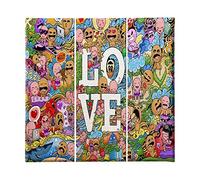 Homemania Tableau Coeur - 3 Pieces - Love - for Living Room, Room - Multicouleur en Polyester, Bois, 69 X 3 X 50cm - HM203PKNV-228