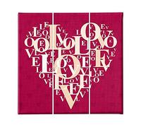 Homemania Tableau Coeur - 3 Pieces - Love - for Living Room, Room - Multicouleur en Polyester, Bois, 69 X 3 X 50cm - HM203PKNV-157