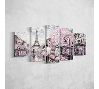 Homemania Tableau Eiffel Tours - 5 Pièces - Villes et Paysages - par Salon, Pièce - Multicouleur en Polyester, Bois, 100 X 3 X 60cm - HM205PKNV-117
