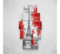 Homemania Tableau Eiffel Tours - 5 Pièces - Villes et Paysages - par Salon, Pièce - Multicouleur en Polyester, Bois, 100 X 3 X 60cm - HM205PKNV-122