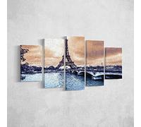Homemania Tableau Eiffel Tours - 5 Pièces - Villes et Paysages - par Salon, Pièce - Multicouleur en Polyester, Bois, 100 X 3 X 60cm - HM205PKNV-257