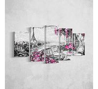 Homemania Tableau Eiffel Tours - 5 Pièces - Villes et Paysages - par Salon, Pièce - Multicouleur en Polyester, Bois, 100 X 3 X 60cm - HM205PKNV-213