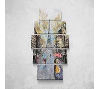 Homemania Tableau Eiffel Tours - 5 Pièces - Villes et Paysages - par Salon, Pièce - Multicouleur en Polyester, Bois, 100 X 3 X 60cm - HM205PKNV-142
