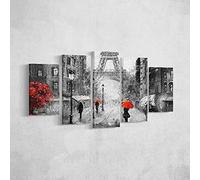 Homemania Tableau Eiffel Tours - 5 Pièces - Villes et Paysages - par Salon, Pièce - Multicouleur en Polyester, Bois, 100 X 3 X 60cm - HM205PKNV-223